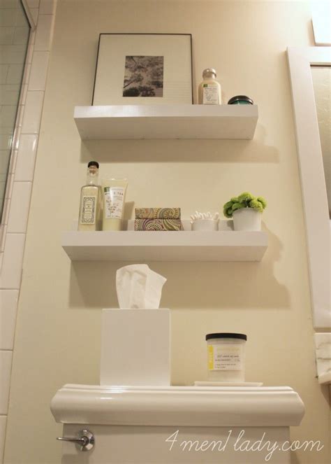 They'll hold the toothbrush holder or a container for small bathroom objects and they will replace a soap dish near the tub at the same time. DIY shelves for a bathroom. 4men1lady.com (With images ...