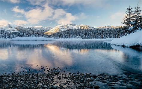 풍경 사진 자연 호수 산 숲 아침 햇빛 눈 겨울 반사 워싱턴 주 Hd 배경 화면 Wallpaperbetter