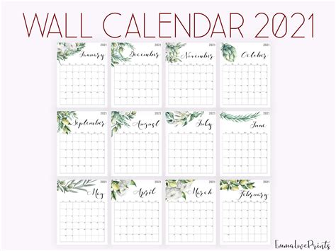 2021 Free Printable Floral Wall Calendar Free Printable Calendar