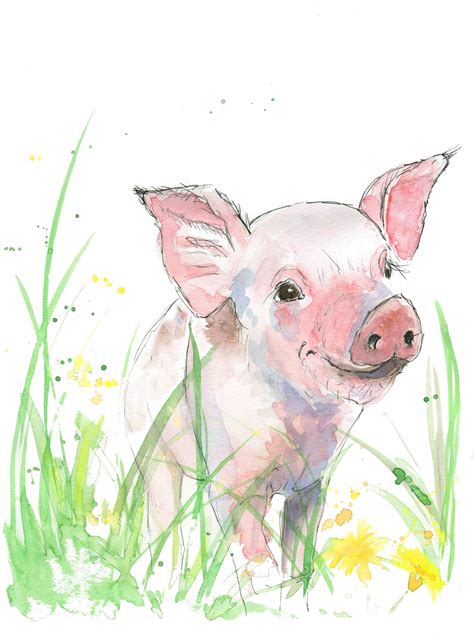 Pig Watercolour Painting Art Print — Nikki Moksha Designs Pig Art