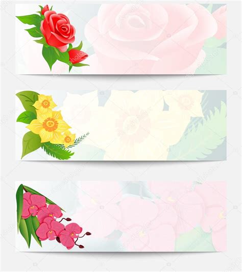 Set Of Three Web Banners With Bouquets Of Flowers Red Roses Bud