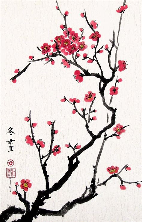 Cherry Blossoms Giclee Print Of Chinese Brush Painting 12 X 18 Inches