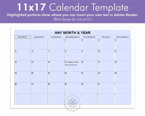 11x17 Calendar Template Editable Landscape Calendar Any Etsy