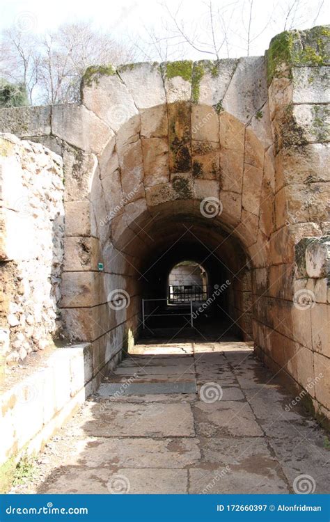Herod Agrippa Ii Palace Banyas River Nature Reserve Israel Stock