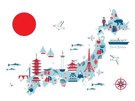 Japan map vector clipart and illustrations (5,633). Cartoon travel map of Japan by Elizaveta Melentyeva on Dribbble