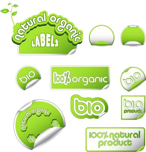 Bio Stickers Templates Green White Paper Cut Shapes Free Vector In
