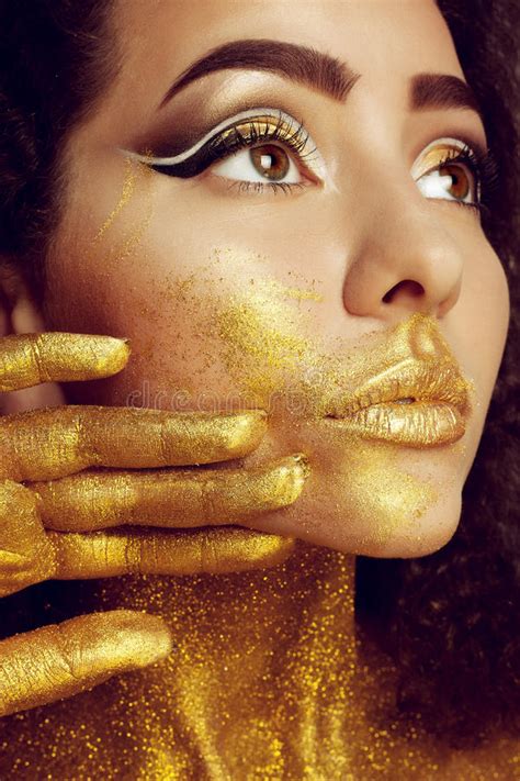 Magic Girl Portrait In Gold Golden Makeup Stock Photo Image Of Idea
