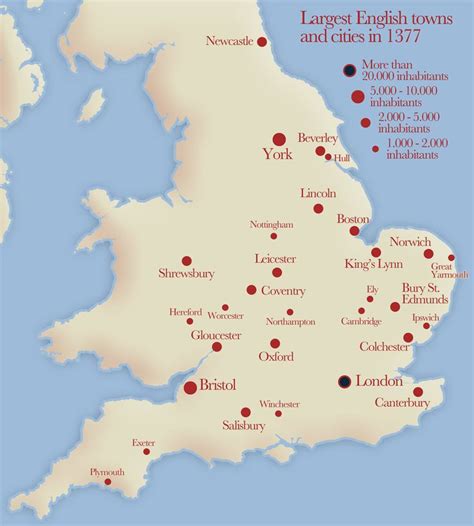 Largest English Towns And Cities In 1377 England Map Map Of Britain