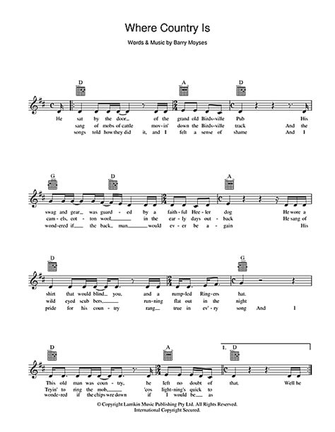 Slim Dusty Where Country Is Sheet Music Notes Download Printable