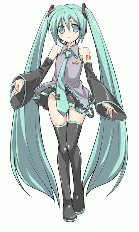 Safebooru 1girl Animated Animated  Aqua Eyes Aqua Hair Blinking Boots Detached Sleeves