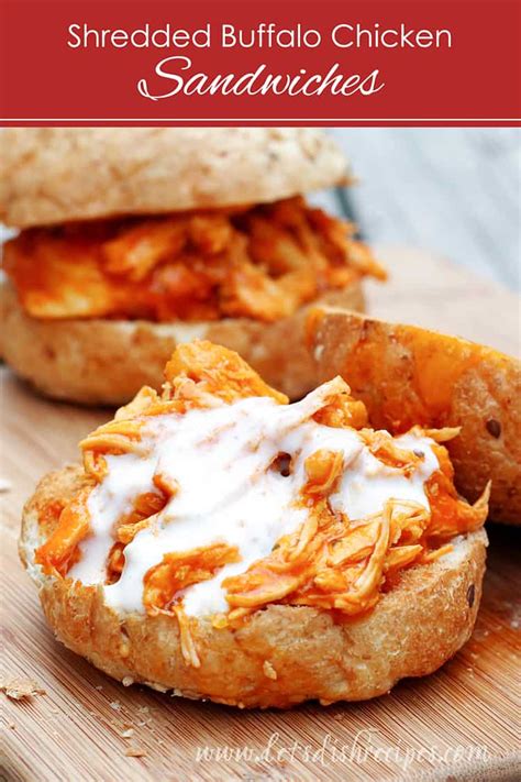 This recipe for shredded chicken sandwiches with sweet red onions was created in partnership with paisley farm foods. Shredded Buffalo Chicken Sandwiches (Slow Cooker) — Let's Dish Recipes