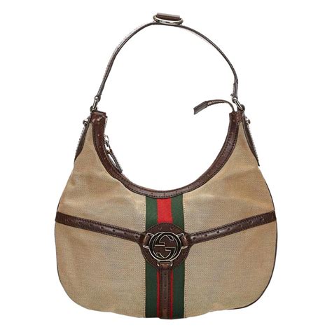 Vintage Authentic Gucci Brown Canvas Fabric Web Reins Hobo Bag Italy