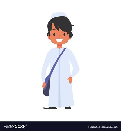Muslim Or Islamic Boy Goes To School Character Vector Image