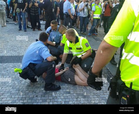 Prague Czech Republic 1st July 2015 Demonstration Against Illegal Immigration Quotas And