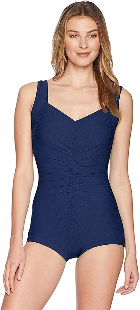 Maxine Of Hollywood Womens Shirred Front Girl Leg One Piece Swimsuit