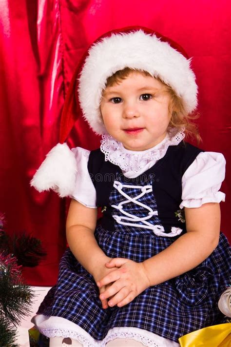 Adorable Happy Christmas Child In Santa Hat Stock Image Image Of