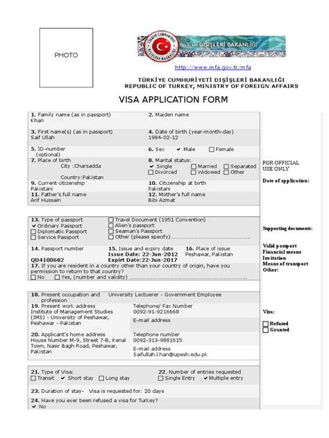 Turkey Visa Form Pdf Passport Travel Visa