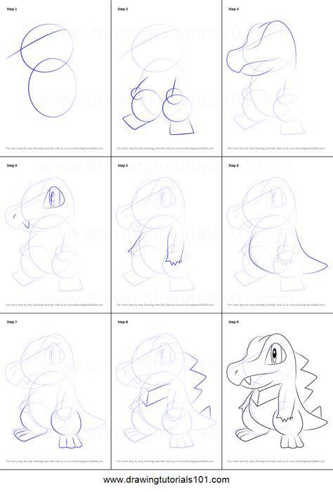 How To Draw Totodile From Pokemon Printable Step By Step Drawing Sheet