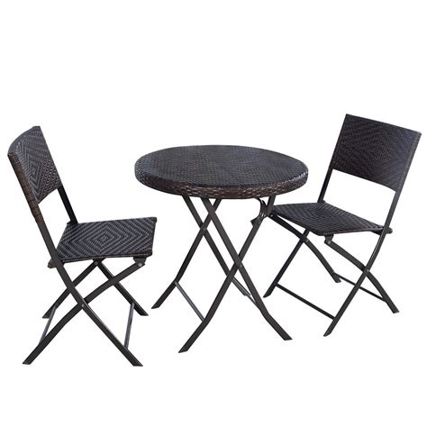 Giantex 3pc Folding Round Table And Chair Bistro Set Rattan Wicker