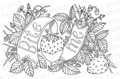 Bite Me Strawberry Adult Coloring Page Wall Art T Funny
