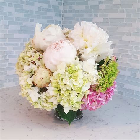 Peony And Hydrangea Luxury Centerpiece Arrangement By Dahlia Bud And Flower