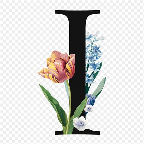 Flower Decorated Capital Letter I Typography Free Stock Illustration