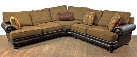 Lot 2pc Bernhardt Leather And Chenille Sectional Sofa