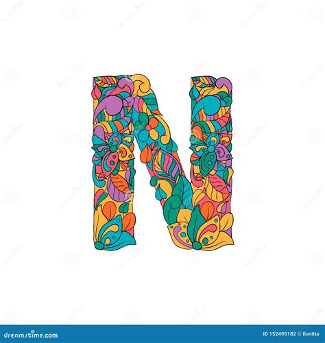 Colorful Ornamental Alphabet Letter N Font Stock Vector Illustration