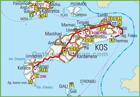 Kos Road Map Greece Map Kos Greece Kos