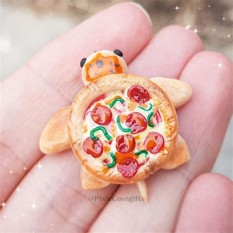 Kawaii Pepperoni Pizza Turtle Polymer Clay Charms Kawaii Turtle