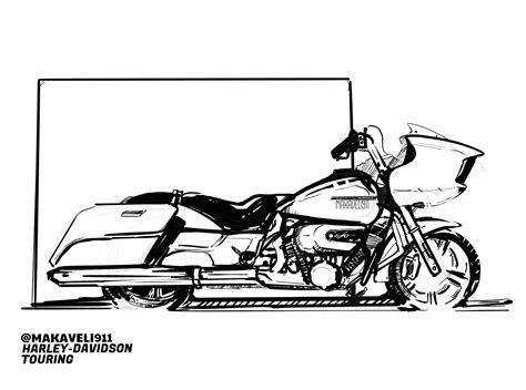 Harley Davidson Road Glide Clip Art Sketch Coloring Page
