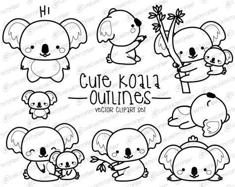 Premium Vector Clipart Kawaii Koala Outlines Cute Koalas Outlines