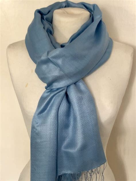 Baby Blue Silk And Cashmere Scarf Silver And Silk