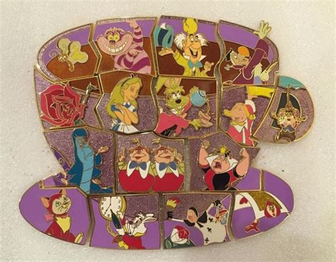 Disney Pins Alice In Wonderland 65th Annivcomplete Puzzle 16 Pins