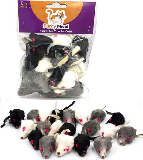 20 Furry Mice With Catnip And Rattle Sound Made Of Real Rabbit Fur Cat