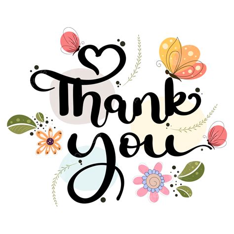 Thank You Letter Vector Art Png Thank You Text Lettering With Flowers