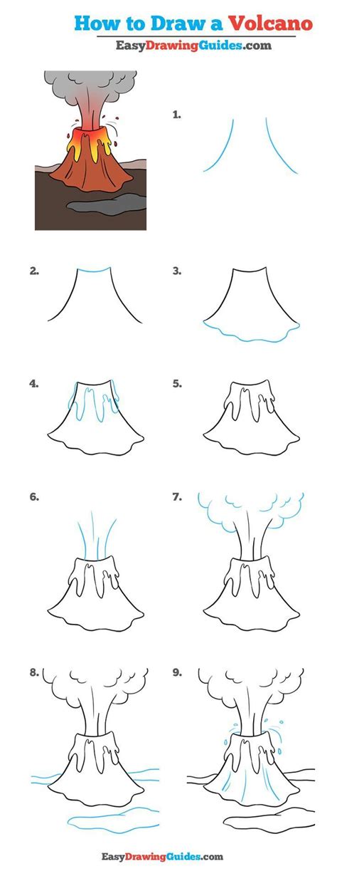 Hand drawn volcano in triangle frame artwork. How to Draw a Volcano - Really Easy Drawing Tutorial ...