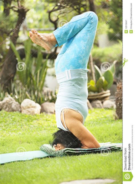 Senior Old Woman Doing Yoga In Park Stock Image Image Of Plant