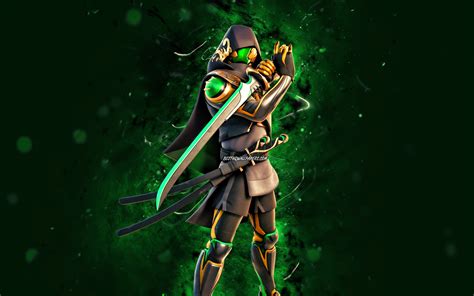 Download wallpapers Emerald Helmet Cape Ronin, 4k, green neon lights
