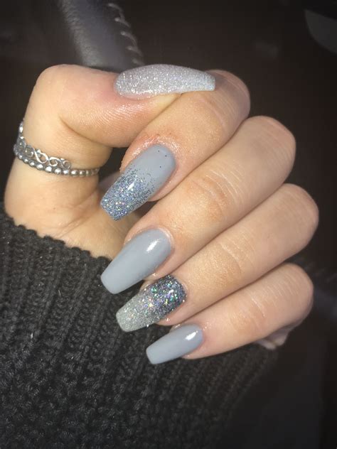 grey acrylic glitter nails grey acrylic nails sparkle acrylic nails gel nails