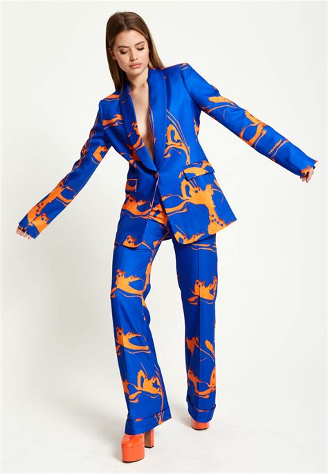 House Of Holland Marble Print Trousers In Blue And Orange House Of Holland®
