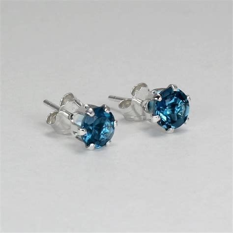 Genuine London Blue Topaz Stud Earrings Sterling Silver Topaz