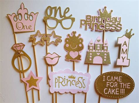 Pink And Gold Princess Photo Booth Props Choose Your Number Etsy