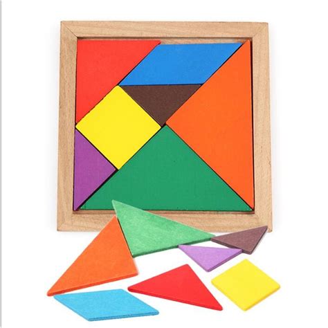 New Wooden Tangram 7 Piece Puzzle Colorful Square Iq Game Brain Teaser