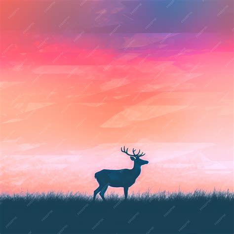 Premium AI Image | A deer stands in a field with a colorful sky in the