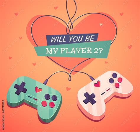 Will You Be My Player Two Valentines Day Card Stock Vector Adobe Stock
