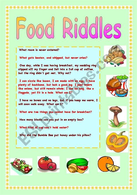 Food Riddles Key Esl Worksheet By Ania Z