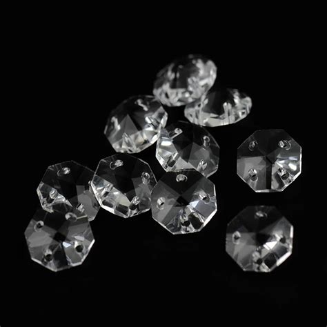 New Styles 14mm 50pcs Octagon Beads Four Holes Clear Color Glass