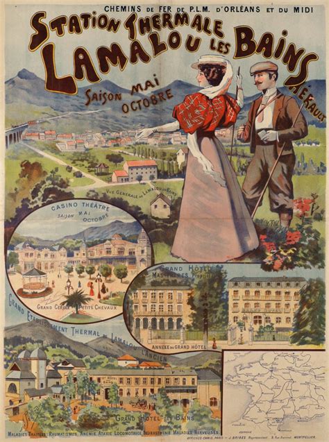 Affiche Ancienne Station Thermale Lamalou Les Bains Chemin De Fer