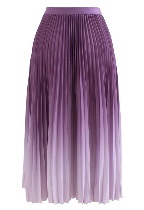 Purple Gradient Pleated Midi Skirt Retro Indie And Unique Fashion